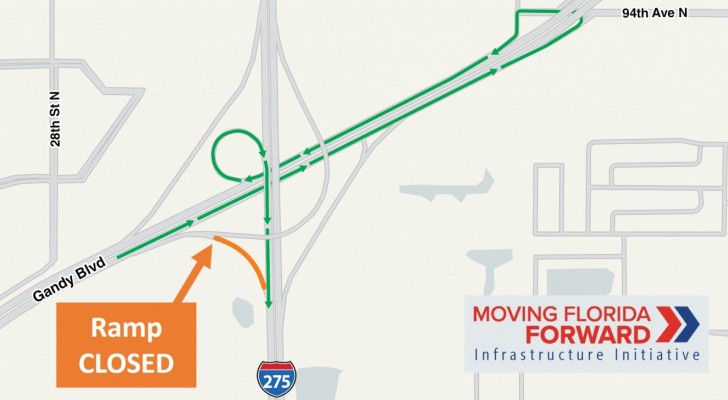 Eastbound Gandy Blvd entrance to southbound I-275 to be Closed Thursday night